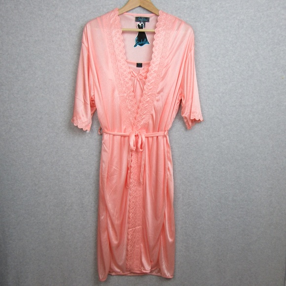Two Piece Chamise and Robe / Night Gown Set Pink - Picture 1 of 6
